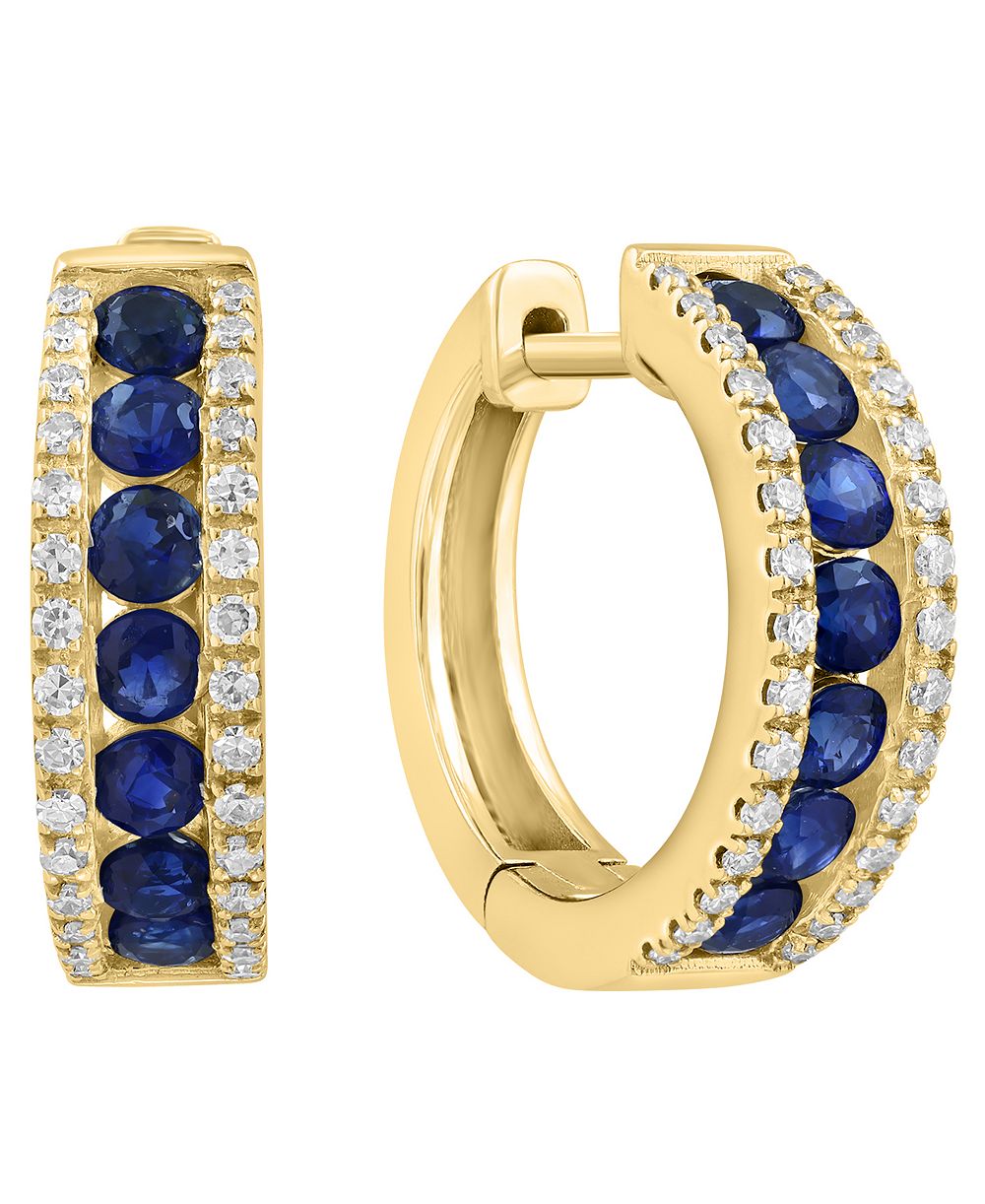 Серьги EFFY Collection с сапфиром (1-1/20 ct. t.w.) и бриллиантом (1/4 ct. t.w.) в желтом золоте 14k