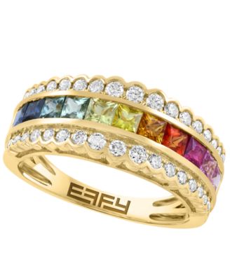Кольцо EFFY Collection с Multi-Sapphire (1 ct. t.w.) и Diamond (3/8 ct. t.w.) в 14k Yellow Gold