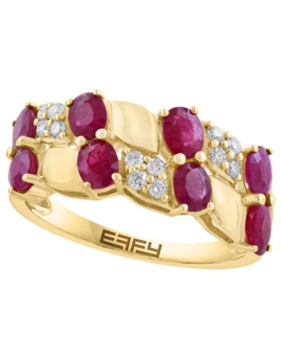 EFFY Collection кольцо с рубином (1-5/8 ct. t.w.) и бриллиантом (1/6 ct. t.w.) в 14k желтом золоте