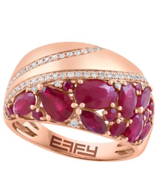 EFFY Collection кольцо с рубином (2-3/8 ct. t.w.) и бриллиантом (1/6 ct. t.w.) в розовом золоте 14k