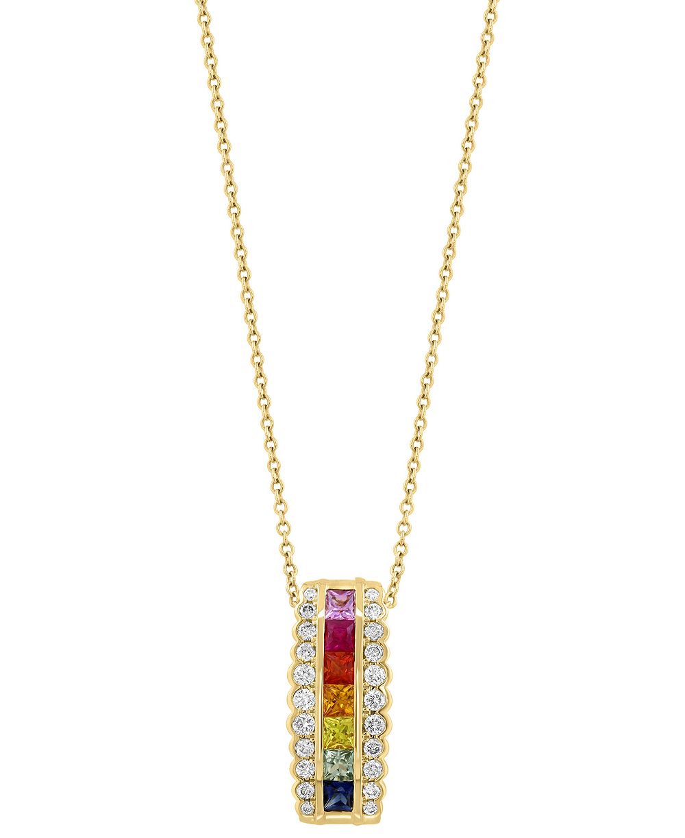 EFFY Collection Multi-Sapphire (5/8 ct. t.w.), Tsavorite (1/10 ct. t.w.) & Diamond (1/3 ct. t.w.) Pendant Necklace in 14k Yellow Gold