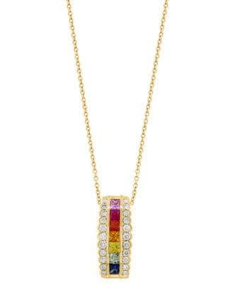 EFFY Collection Multi-Sapphire (5/8 ct. t.w.), Tsavorite (1/10 ct. t.w.) & Diamond (1/3 ct. t.w.) Pendant Necklace in 14k Yellow Gold