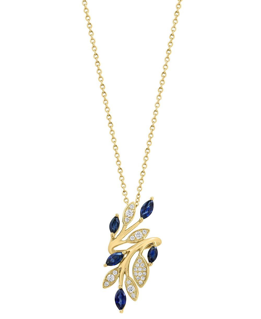 EFFY Collection Sapphire (3/4 ct. t.w.) & Diamond (1/6 ct. t.w.) Pendant Necklace in 14k Yellow Gold