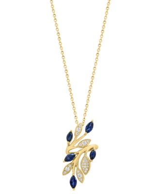 EFFY Collection Sapphire (3/4 ct. t.w.) & Diamond (1/6 ct. t.w.) Pendant Necklace in 14k Yellow Gold