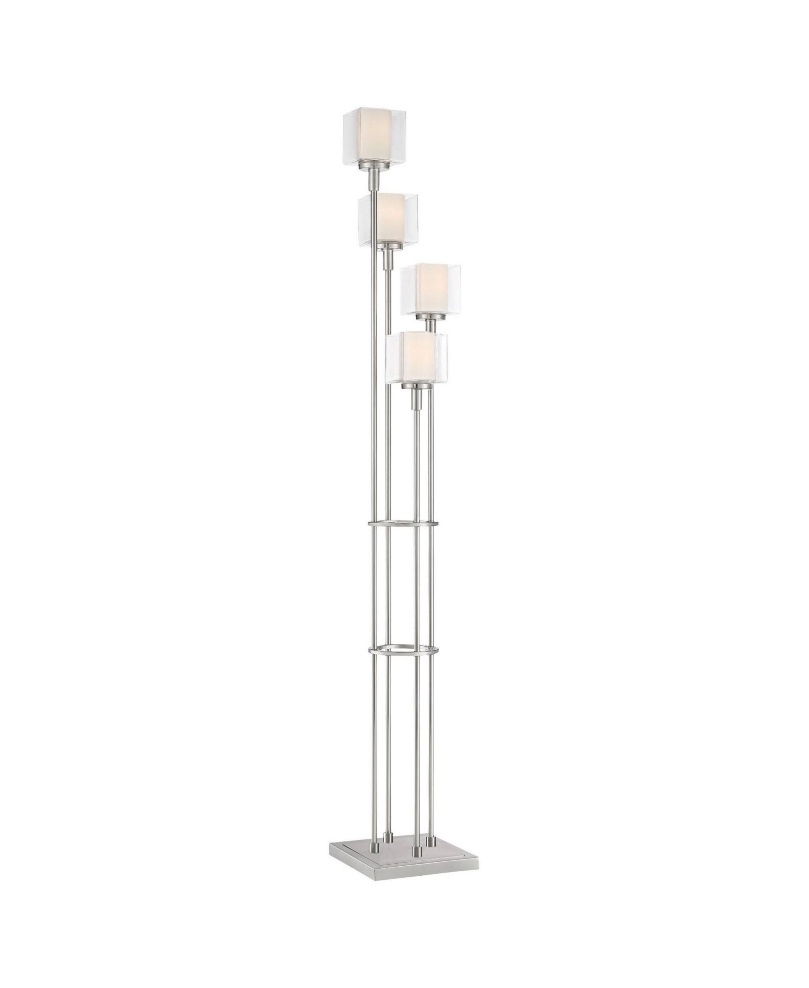 Possini Euro Design Modern Tree Floor Lamp with USB Charging Port 4-Light 72" Tall Brushed Nickel Glass Shade Living Room Reading