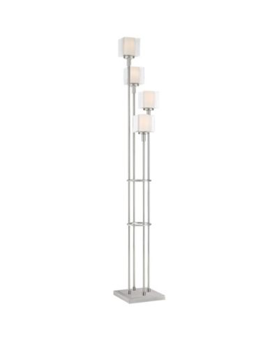 Possini Euro Design Modern Tree Floor Lamp with USB Charging Port 4-Light 72" Tall Brushed Nickel Glass Shade Living Room Reading