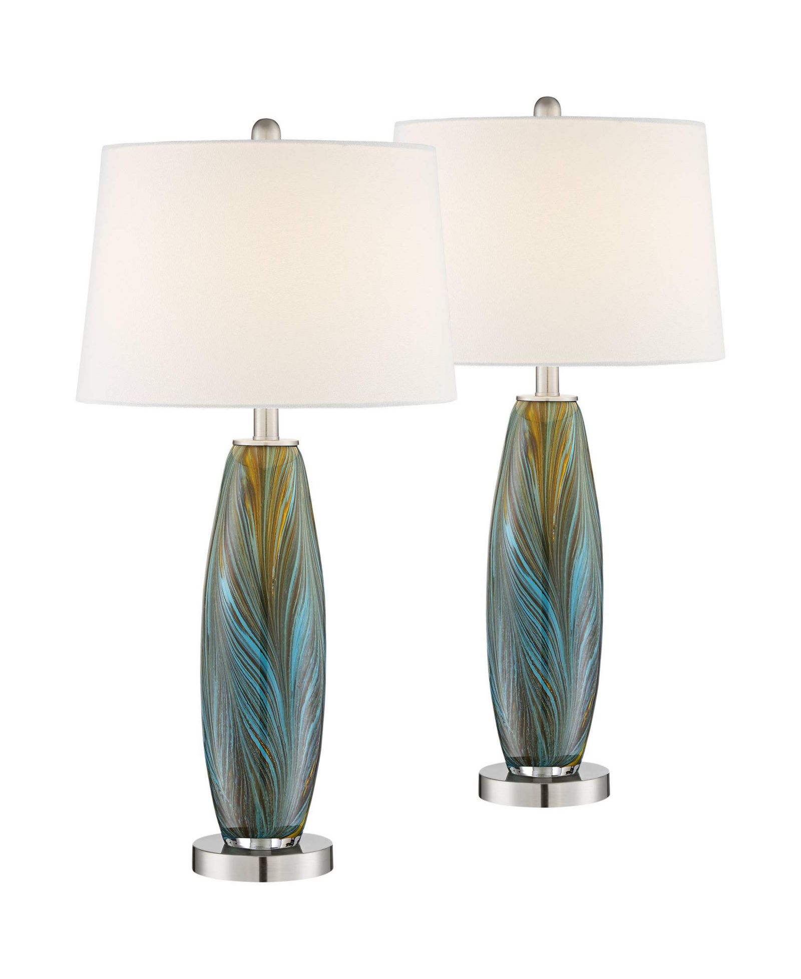 360 Lighting Azure 29 1/2" Tall Modern End Table Lamps Set of 2 WiFi Smart Socket Glass Living Room (Colors May Vary)