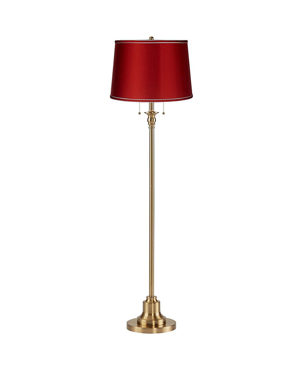 360 Lighting Dyna Traditional Tall 2-Light Standing Floor Lamp Pole Pull Chain Antique Brass Finish Drum Satin