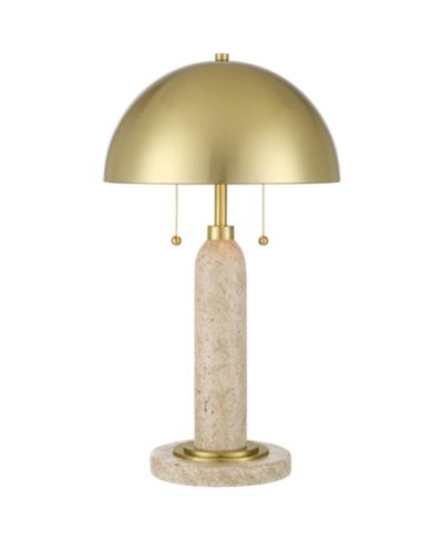 Possini Euro Design Chanterelle High Mid Century Modern Table Lamp Pull Chain Beige Faux Stone Finish Brass Dome Shade