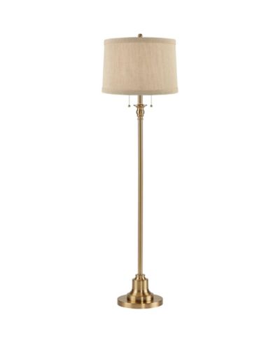 Напольный торшер 360 Lighting Dyna Traditional 58" Tall Skinny Pole Pull Chain Antique Brass Finish Linen