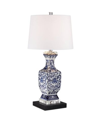Barnes and  Ivy Tall Iris Asian Floral Jar Table Lamp with Marble Base
