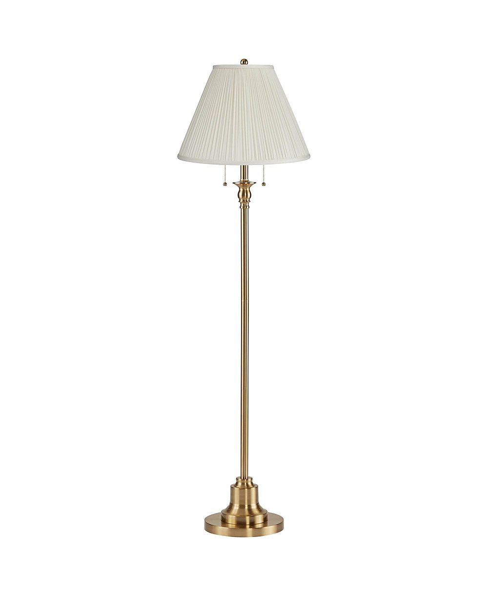 360 Lighting Dyna Traditional Tall 2-Light Standing Floor Lamp Pull Chain Antique Brass Finish Pleated