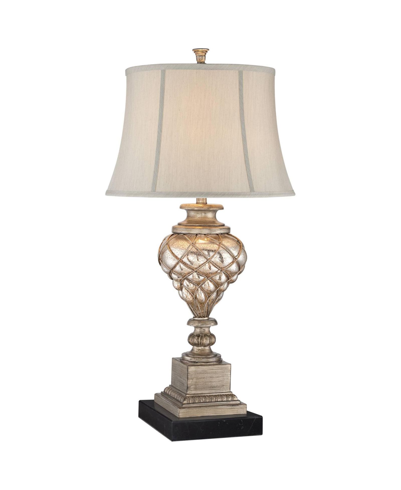 Barnes and Ivy 30.5" Silver Glass LED Table Lamp with Nightlight and Off White Bell Shade