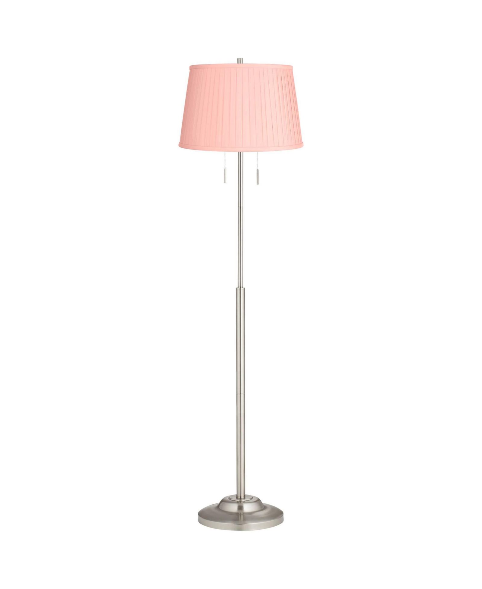 360 Lighting Abba Modern Tall Standing Floor Lamp Pole Pull Chain Metal Brushed Nickel Finish Pleated