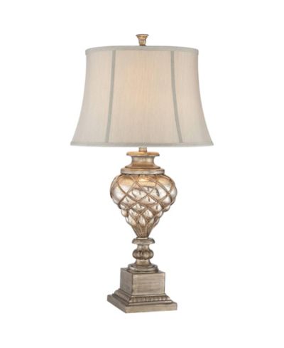 Barnes and Ivy Traditional Mercury Glass Table Lamp with USB Port and LED Nightlight, 33.75" Tall