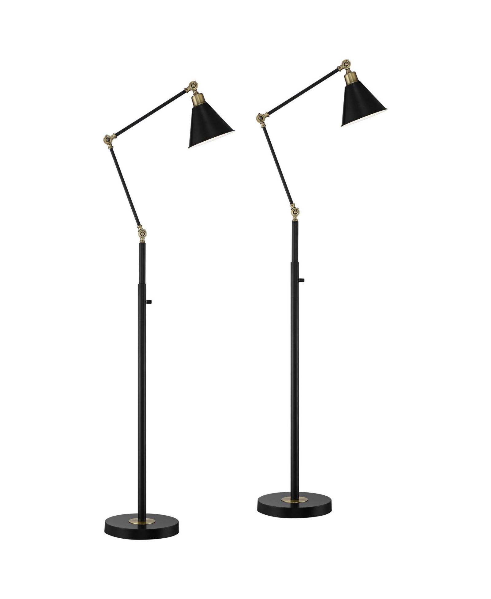 360 Lighting Wray Mid Century Modern 61" Tall Standing Floor Lamps Set of 2 Lights Adjustable  Metal Antique Brass Finish