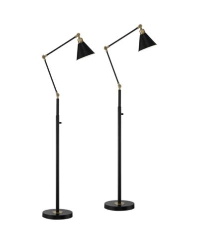 360 Lighting Wray Mid Century Modern 61" Tall Standing Floor Lamps Set of 2 Lights Adjustable  Metal Antique Brass Finish
