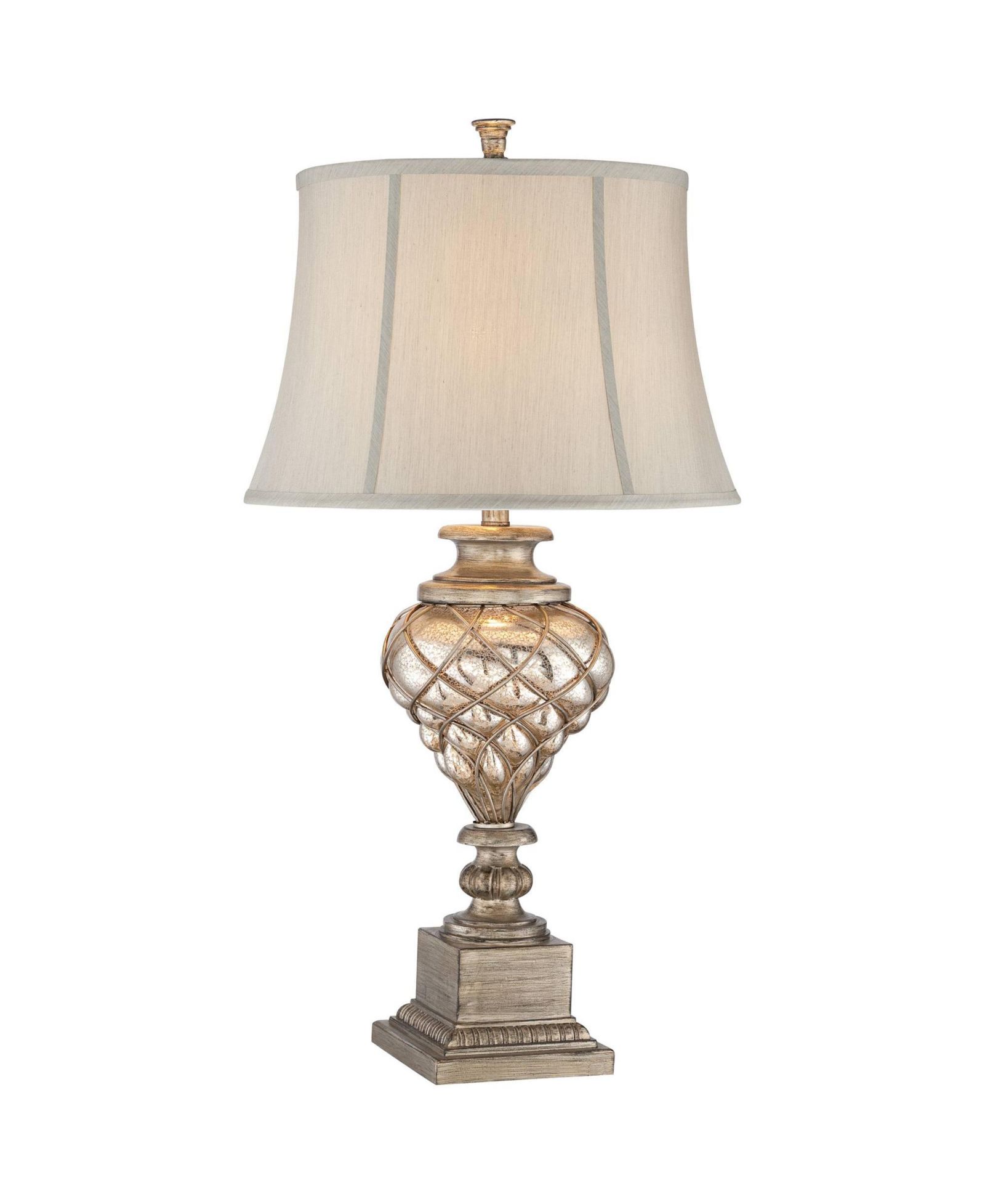 Barnes and Ivy Luke 33.75" Tall Traditional Table Lamp with Olde Silver Finish, LED Nightlight and Tabletop Dimmer