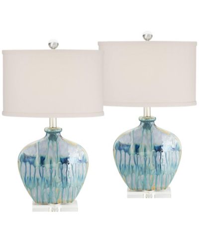 Possini Euro Design Coastal Table Lamps 25" High Set of 2 Ceramic  Drip  Shade for Living Room Family Bedroom Home (Colors may vary)