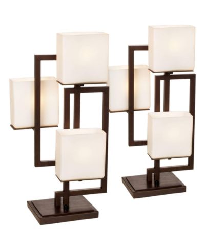 Possini Euro Design 24" High Geometric Small Modern Table Lamps Set of 2  Roman Bronze Finish Metal Living Room Bedroom