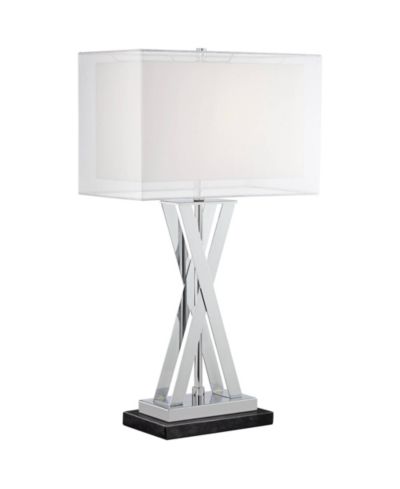 Possini Euro Design Proxima Modern Table Lamp Marble Riser 28" Tall Chrome Silver Metal Double Shades for Bedroom Living Room House Home