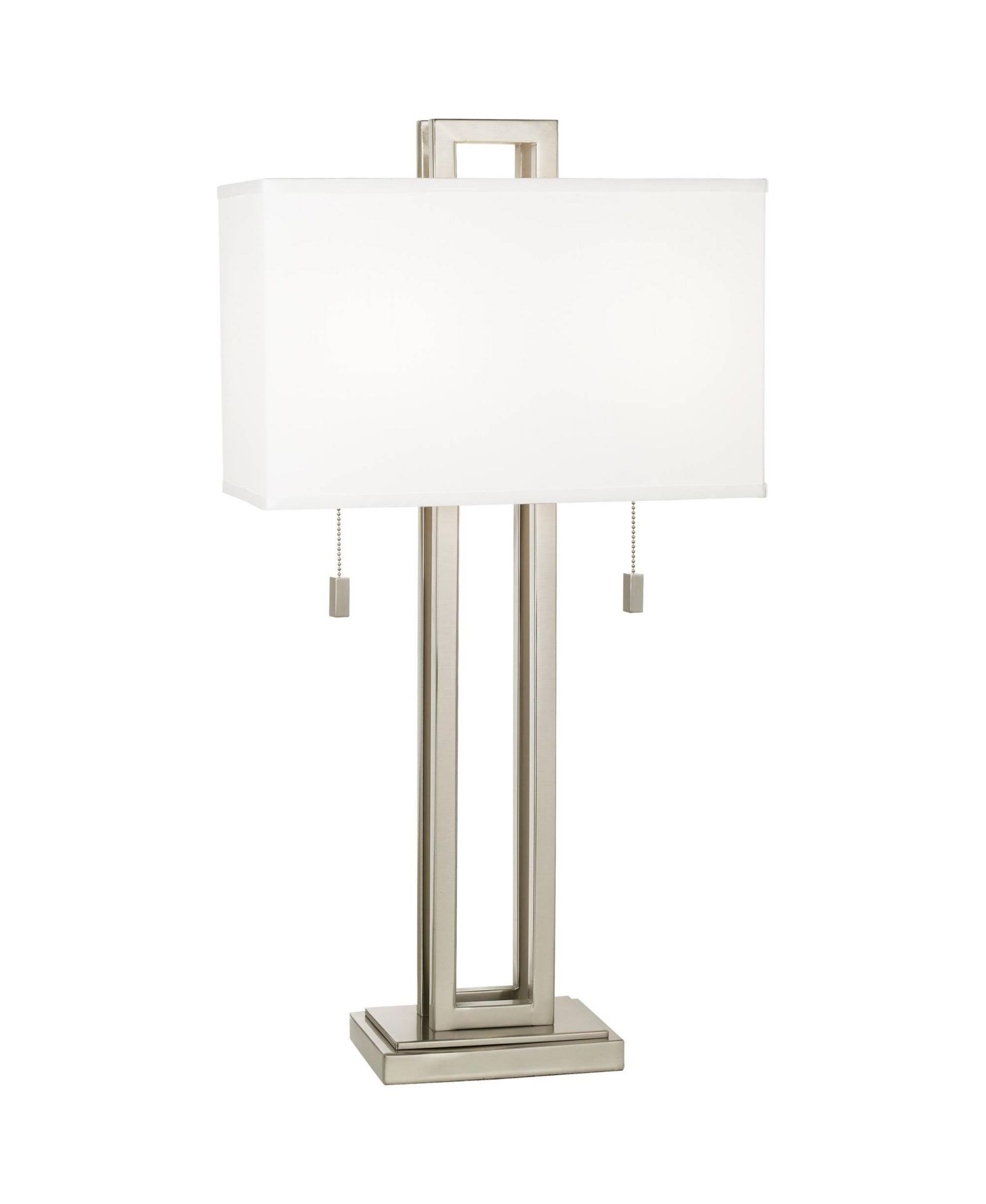 Possini Euro Design Modern Table Lamp 30" Tall with Dimmer Brushed Nickel Metal  Rectangular Shade for Bedroom Living Room House Home Bedside