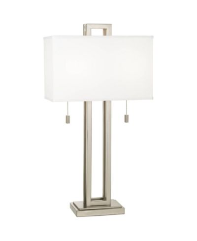 Possini Euro Design Modern Table Lamp 30" Tall with Dimmer Brushed Nickel Metal  Rectangular Shade for Bedroom Living Room House Home Bedside
