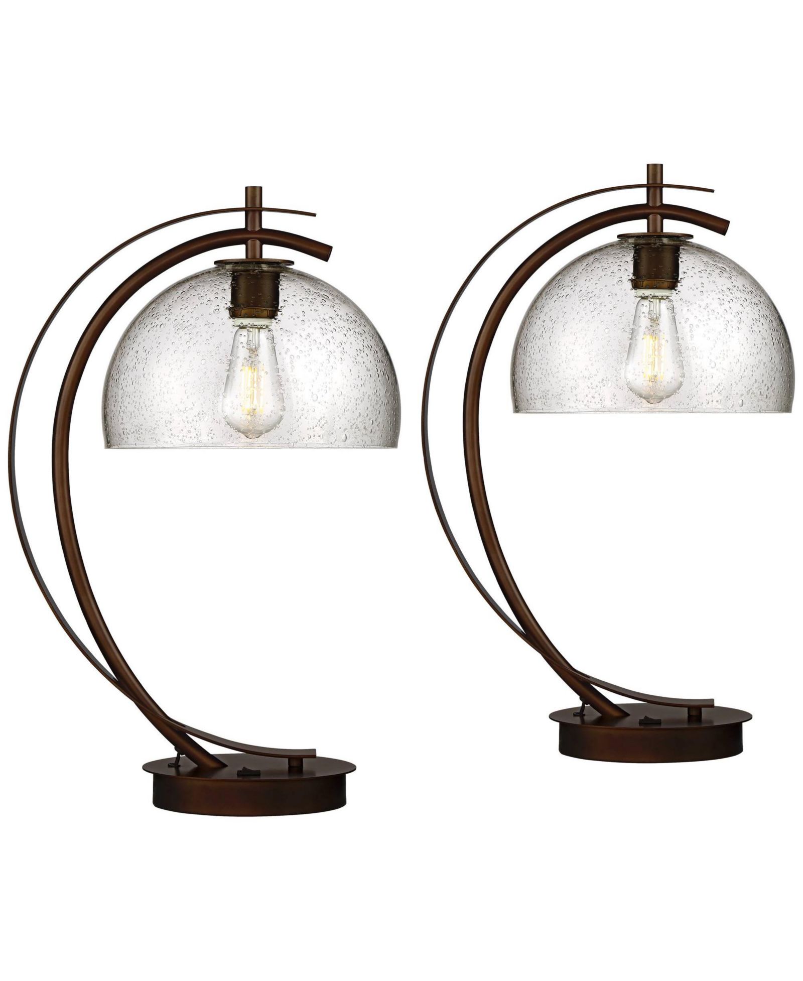 Набор настольных ламп Possini Euro Design Modern Desk Lamps 22 1/2" High Bronze LED Clear Seeded Glass Shade