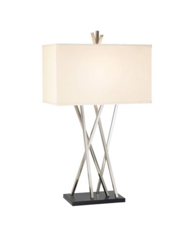 Possini Euro Design Asymmetry Modern Table Lamp 30" Tall Brushed Nickel Metal with Table Top Dimmer  Linen Shade for Bedroom Living Room Bedside