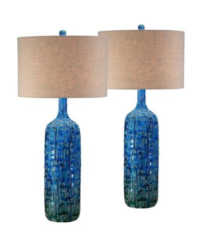 Possini Euro Design 36" Tall Large Mid Century Modern Farmhouse Rustic End Table Lamps Set of 2 Teal  Ceramic Living Room