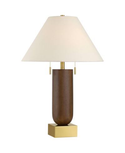 Possini Euro Design Madera 27 3/4" Tall Oval Modern Table Lamp USB Port AC Power Outlet  Brass Finish Wood Charging