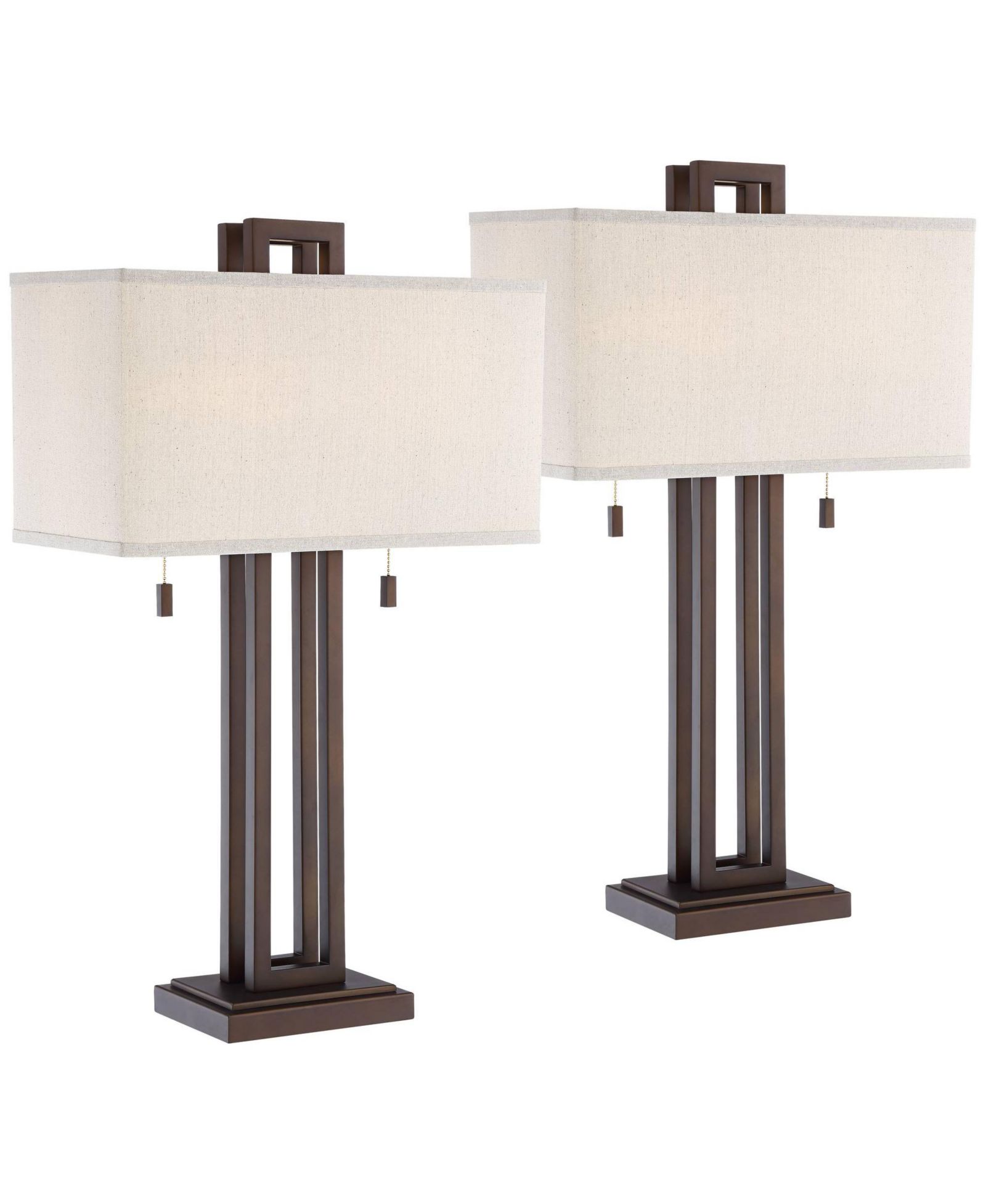 Possini Euro Design Gossard 30" Tall Large Industrial End Table Lamps Set of 2 Pull Chain Bronze Finish Metal Living Room