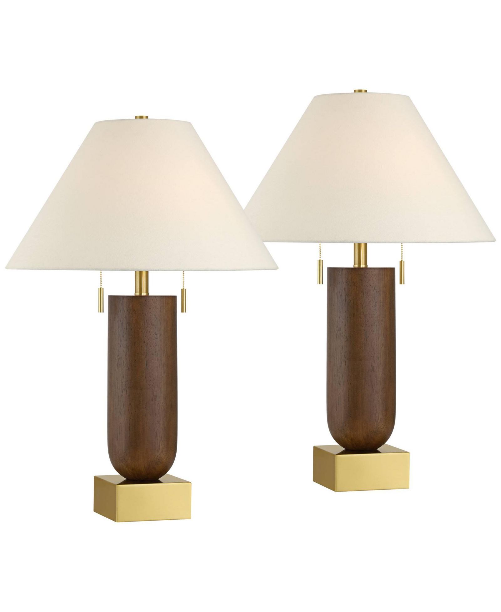 Набор из 2 настольных ламп Possini Euro Design Madera 27 3/4" из латуни и дерева с USB