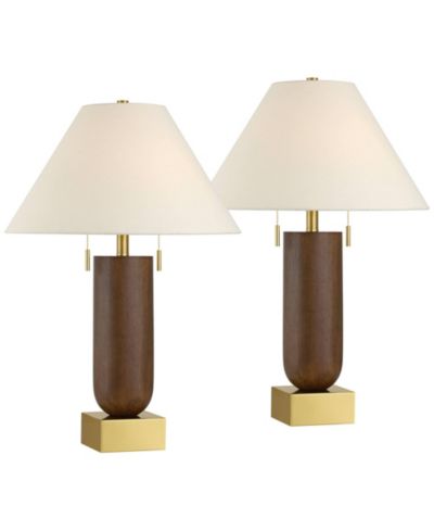 Possini Euro Design Possini Euro Madera 27 3/4" Brass and Wood USB Table Lamp Set of 2