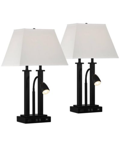 Possini Euro Design Deacon 26" High Industrial Desk Lamps Set of 2 USB Port AC Power Outlet Gooseneckk Metal Charging