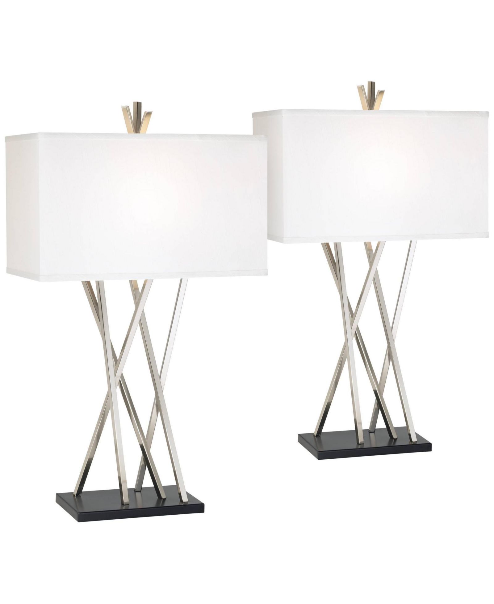 Possini Euro Design Asymmetry 30" Tall Large Modern End Table Lamps Set of 2 Silver Brushed Steel Finish Metal Living Room Bedroom