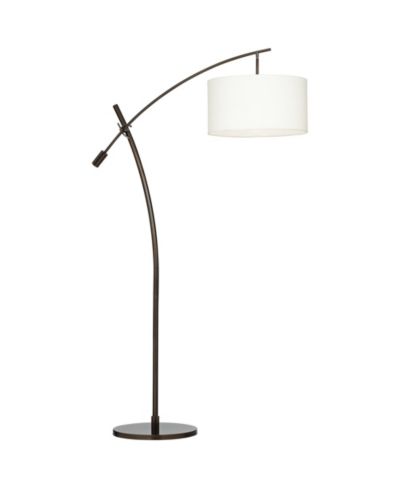 Possini Euro Design Modern Arc Floor Lamp with USB Charging Port 69" Tall Bronze  Drum Shade Adjustable Arm Living Room