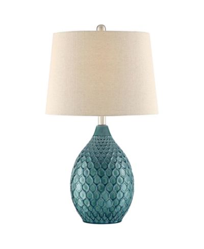 360 Lighting Modern Table Lamp with USB Charging Port 24 3/4" High Sea Foam Ceramic Oatmeal Drum Shade for Living Room Desk Bedroom