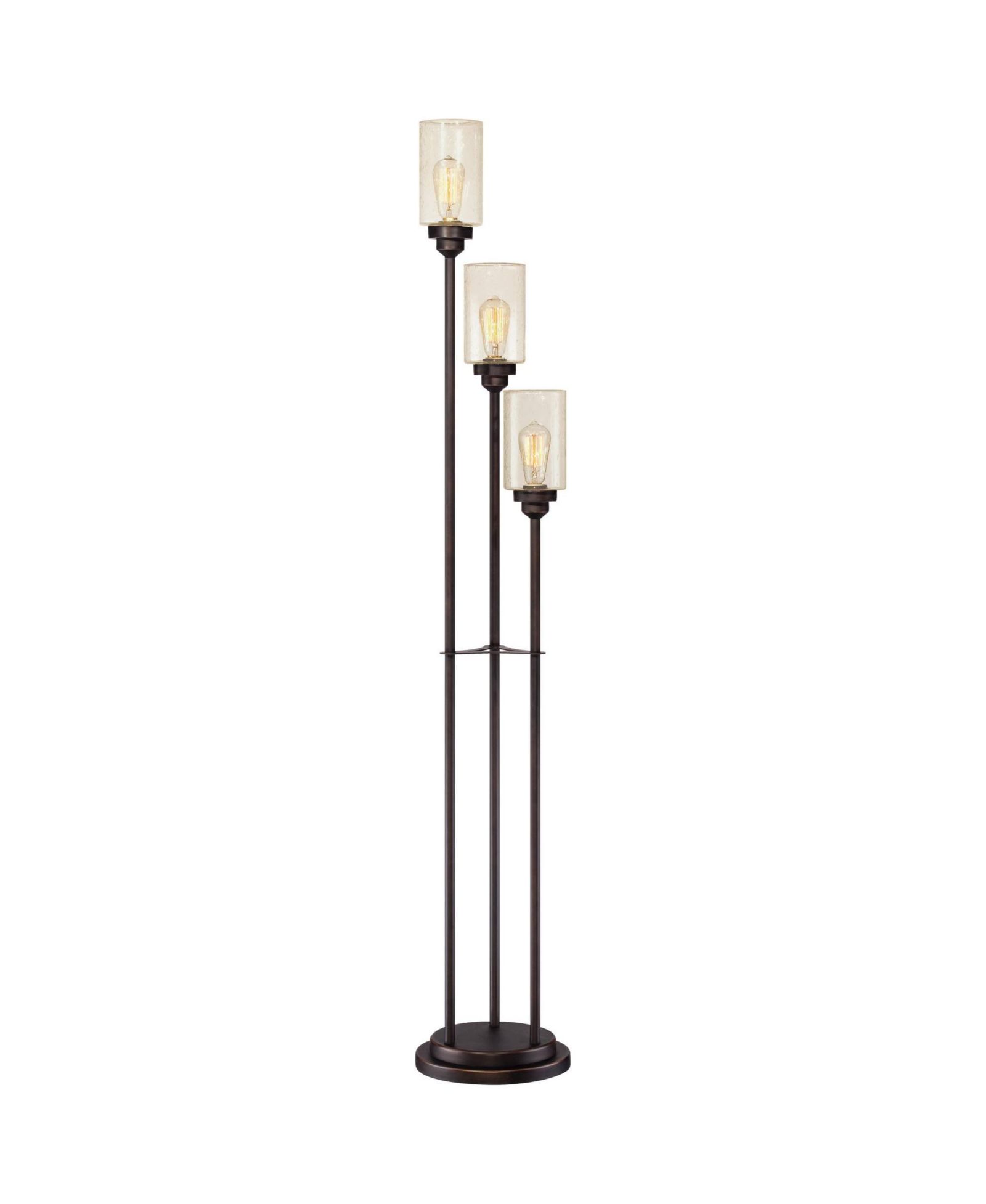 Franklin Iron Works Libby Industrial Modern 66" Tall 3-Light Amber Glass for Living Room