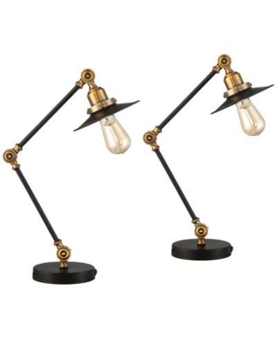 360 Lighting Taurus 20" High Small Farmhouse Desk Lamps Set of 2 USB Ports Adjustable Home Office Charging