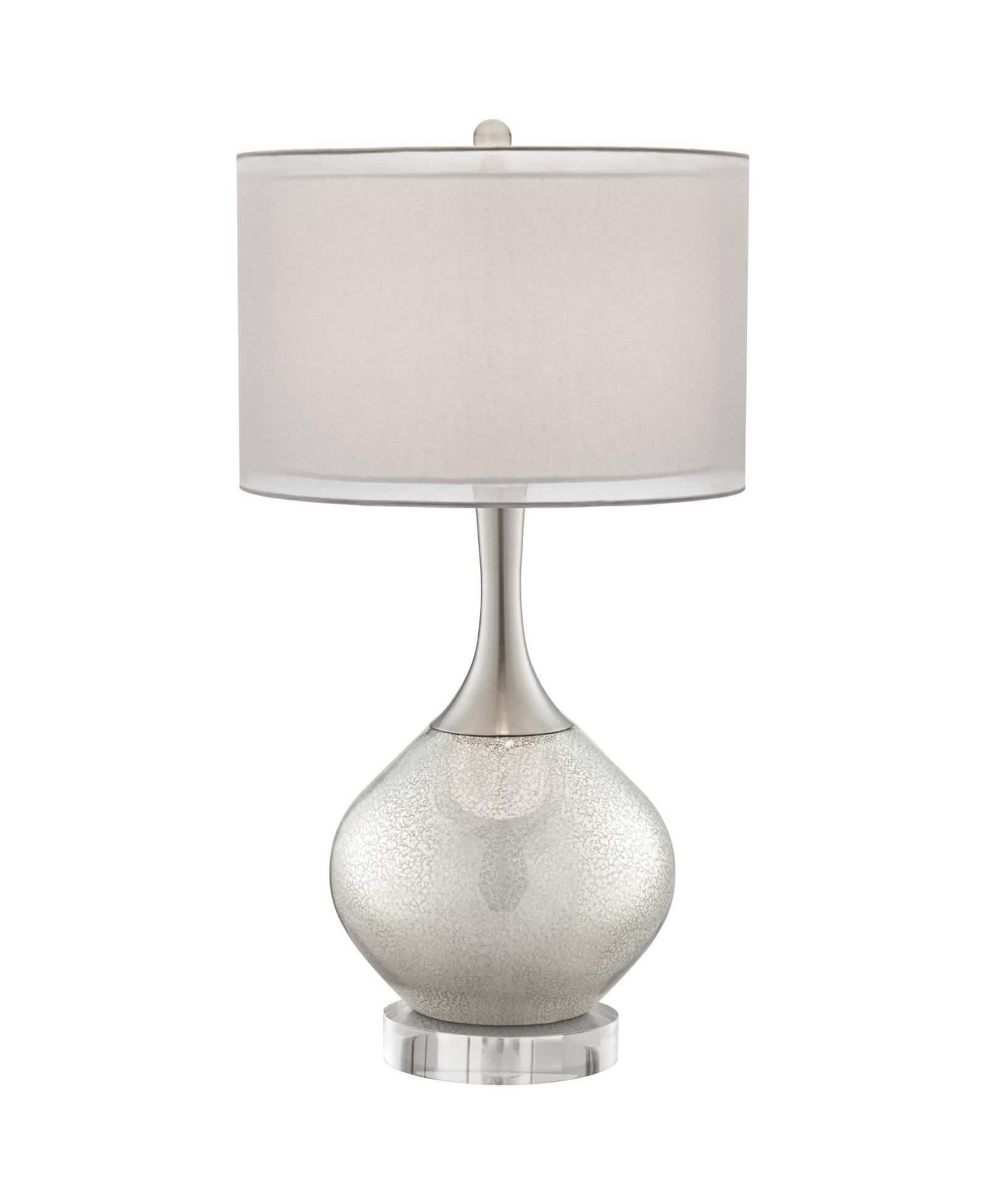 Possini Euro Design Swift Modern Table Lamp with Round Riser 32" Tall Mercury Glass USB Charging Port Dimmer Double Drum Shade for Bedroom House Desk