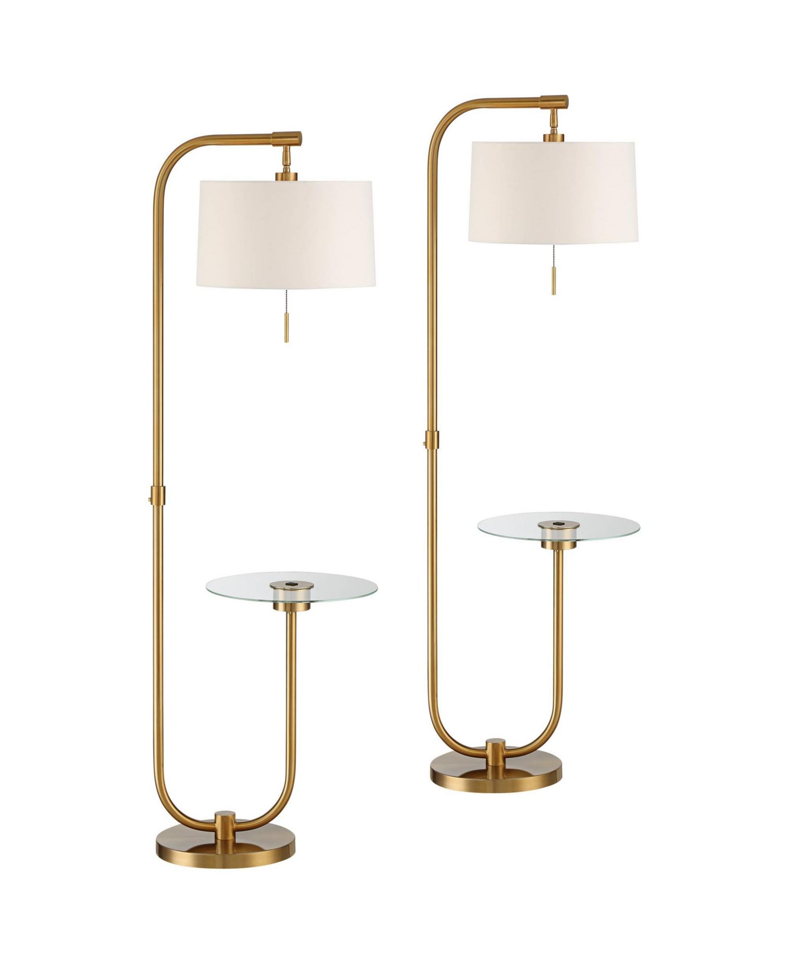 Possini Euro Design Volta Modern Floor Lamps with Tray Tables 66" Tall Set of 2 Brass USB Charging Port Drum Shade for Living Room Bedroom House