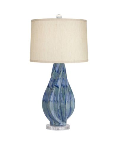Possini Euro Design Modern Table Lamp with USB Charging Port 31" Tall Teal Ceramic  Drum Shade Living Room Bedroom Bedside (Color May Vary)