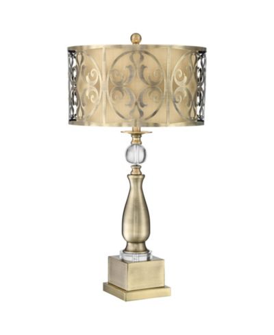 Possini Euro Design Traditional Table Lamp 30 1/2" with USB Dimmer Tall Brass Metal stick Double Drum Shade for Bedroom Living Room House Home