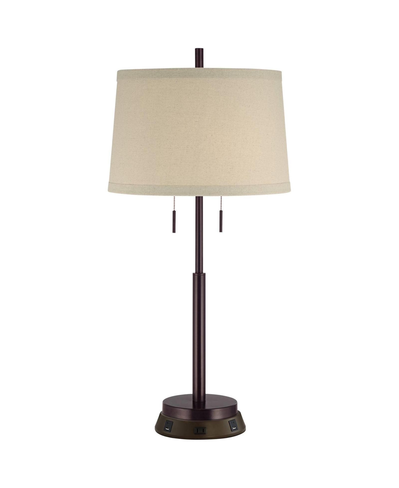 Possini Euro Design Modern Table Lamp with USB and AC Power Outlet Workstation Charging Base 33" Tall Drum Shade Office