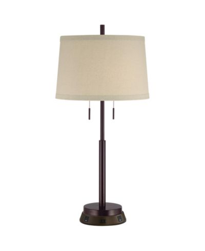 Possini Euro Design Modern Table Lamp with USB and AC Power Outlet Workstation Charging Base 33" Tall Drum Shade Office