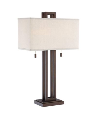 Possini Euro Design Gossard Modern Industrial Table Lamp 30" Tall Bronze with USB Charging Port  Rectangular Shade for Bedroom Living Room Office
