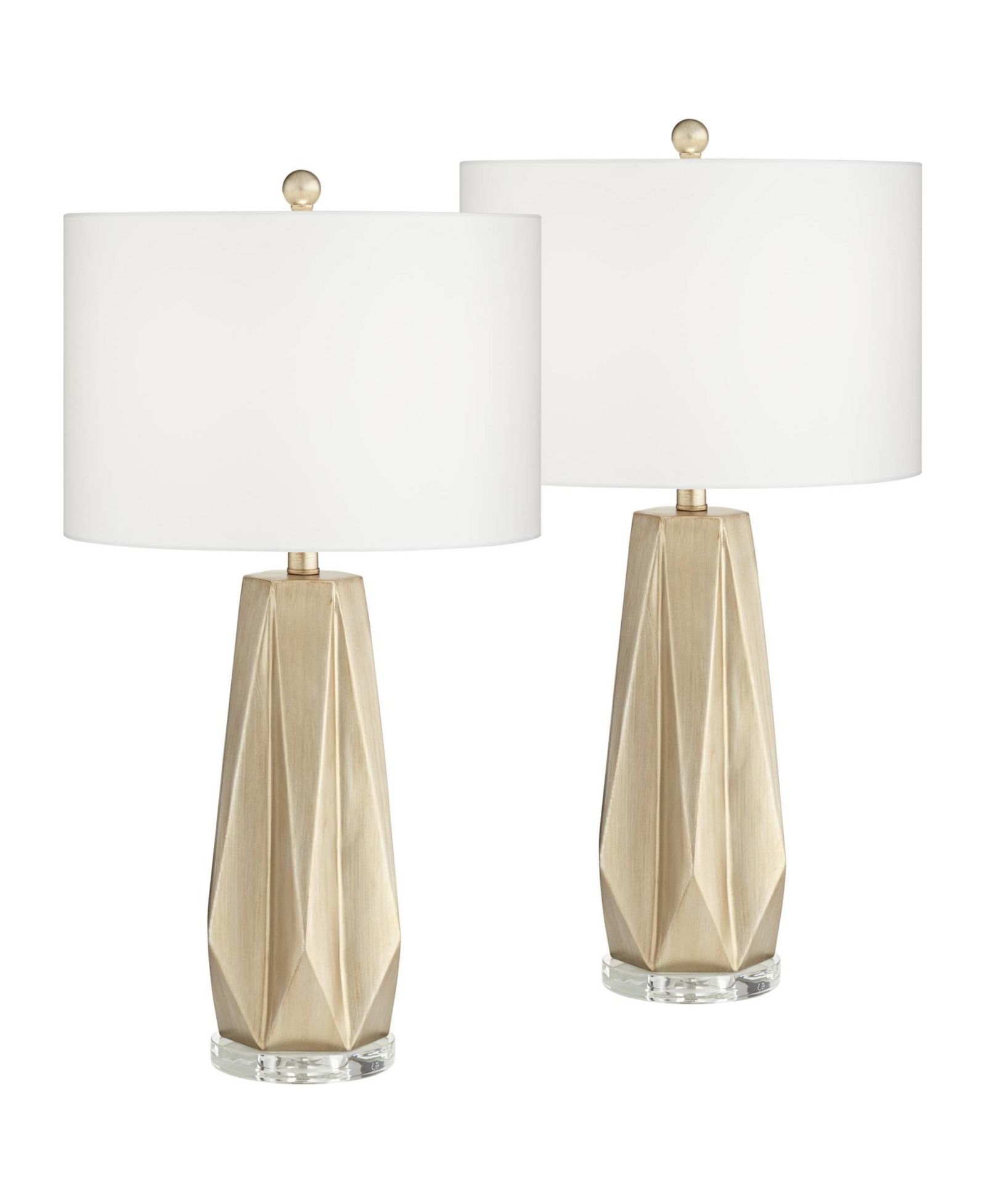 Possini Euro Design Bravo 28" Tall Geometric Modern Table Lamps Set of 2 Champagne Finish  Shade Living Room Bedroom Bedside