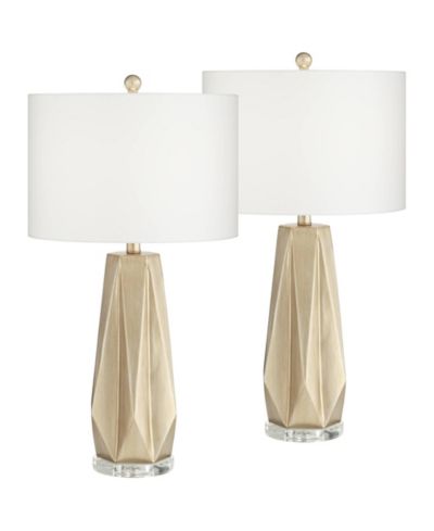 Possini Euro Design Bravo 28" Tall Geometric Modern Table Lamps Set of 2 Champagne Finish  Shade Living Room Bedroom Bedside