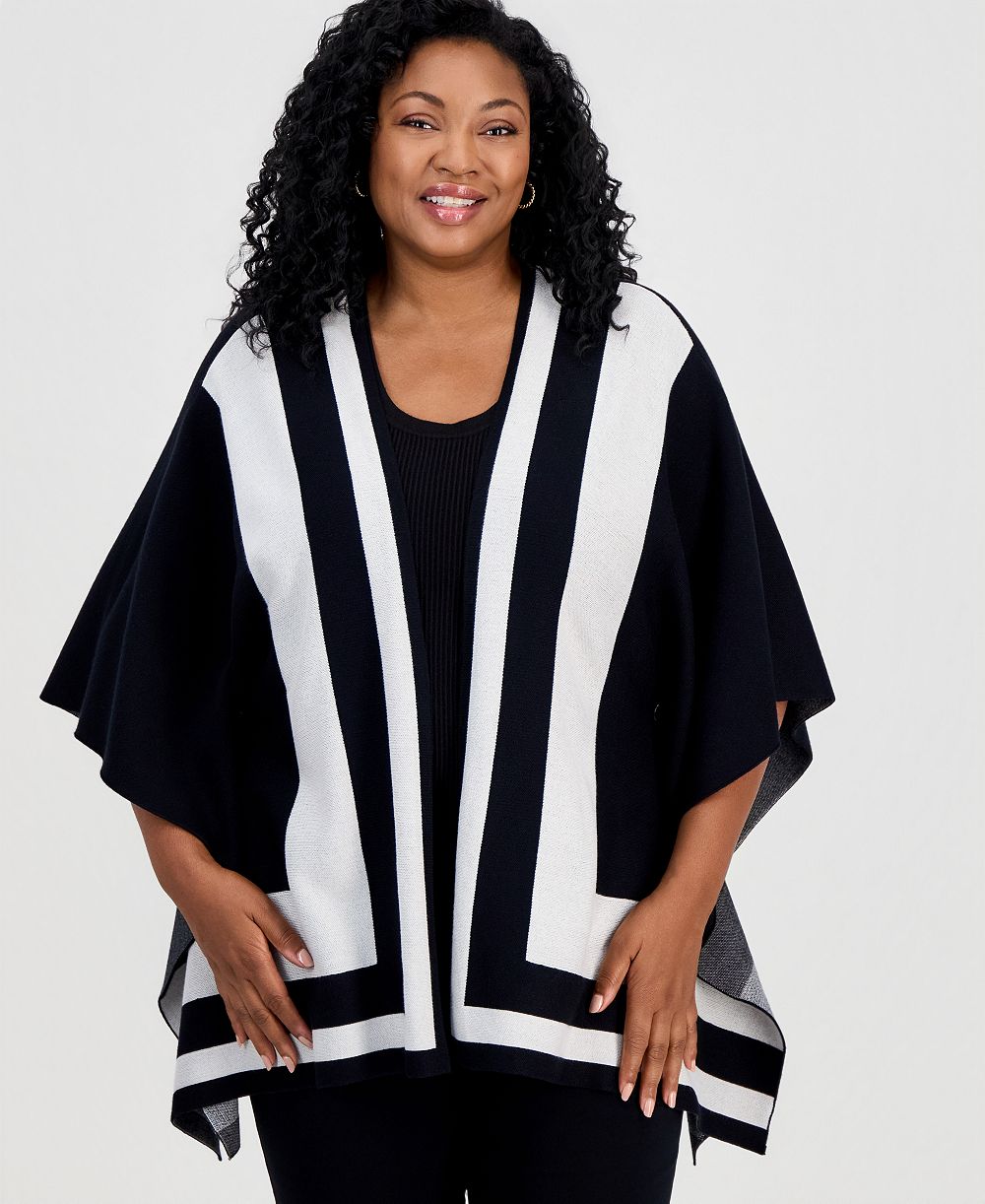 JM Collection Plus Size Colorblock D O Cardi Open-Front Kimono Sleeves Cardigan, Macy's Exclusive